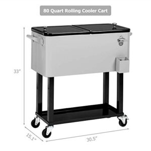 Rolling Cooler with Wheels Trolley Iron Beer Ice Chest with Wheels with Large Storage Space Portable Rolling Storage 80QT Cooler Cart