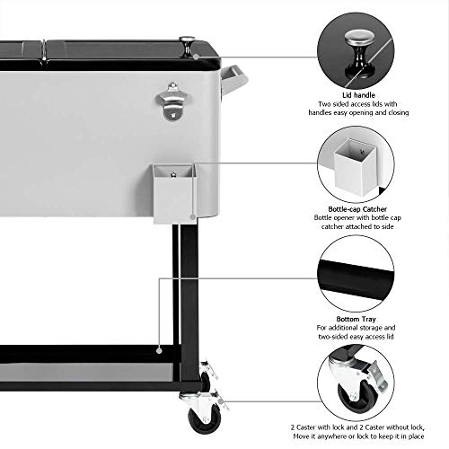 Rolling Cooler with Wheels Trolley Iron Beer Ice Chest with Wheels with Large Storage Space Portable Rolling Storage 80QT Cooler Cart