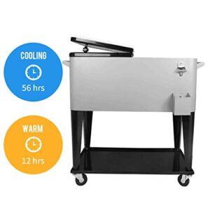 Rolling Cooler with Wheels Trolley Iron Beer Ice Chest with Wheels with Large Storage Space Portable Rolling Storage 80QT Cooler Cart