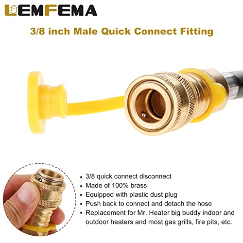 Lemfema 12FT Propane Hose Regulator - 3/8 inch Female Quick Connect Disconnect x QCC1 Propane Tank Connection Replacement for Mr. Heater Big Buddy Heater