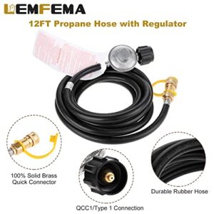 Lemfema 12FT Propane Hose Regulator - 3/8 inch Female Quick Connect Disconnect x QCC1 Propane Tank Connection Replacement for Mr. Heater Big Buddy Heater