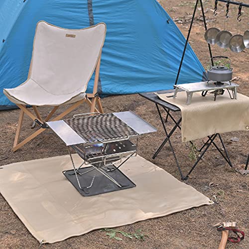 TRIWONDER Fireproof Mat Fire Blanket Fire Pit Mat Under The Grill Protective Deck Patio Grass BBQ Fiberglass Gas Grill Mat Plumber's Pad Oil Pad Fire Retardant Blanket (Beige, 19.7" x 19.7")