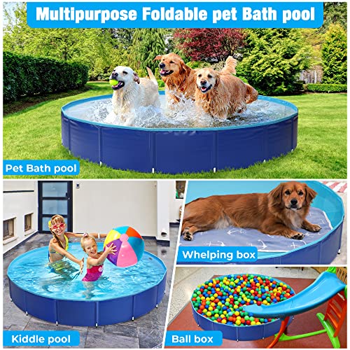 MINK Dog Pools for Large Dogs 63“x12,Durable Puncture-Resistant and Kiddie Pool Hard Plastic - The Dog Bathtub is Constructed with Super Durable 3 Layers Laminated PVC for Long Lasting (XXL-63“x12)