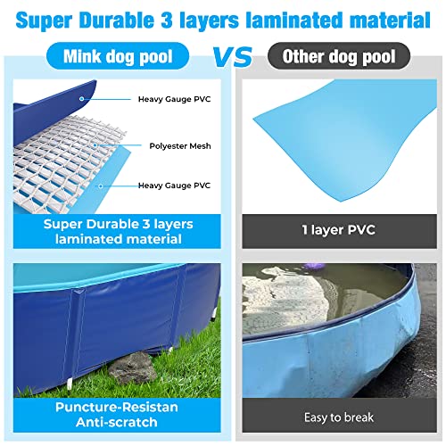 MINK Dog Pools for Large Dogs 63“x12,Durable Puncture-Resistant and Kiddie Pool Hard Plastic - The Dog Bathtub is Constructed with Super Durable 3 Layers Laminated PVC for Long Lasting (XXL-63“x12)