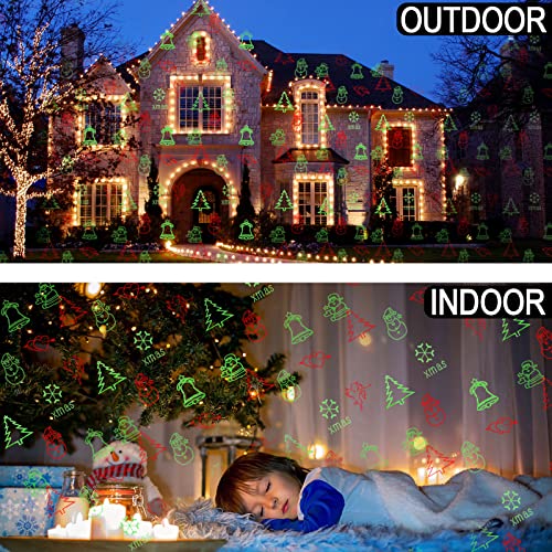 Christmas Lights Projector Outdoor, Christmas Laser Lights Landscape Spotlight Red and Green Star Show with Rf Wireless Remote Christmas Decorations for Outdoor Garden Patio Wall Xmas Holiday Party