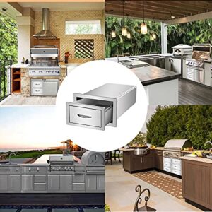 Outdoor Kitchen Drawer 14W x8.5H x22.8D inch 304 Stainless Steel Single Layer BBQ Drawer with Stainless Steel Handle,Very Suitable for Outdoor Kitchen or Barbecue Island(14W x 8.5H x 22.8D Inch)