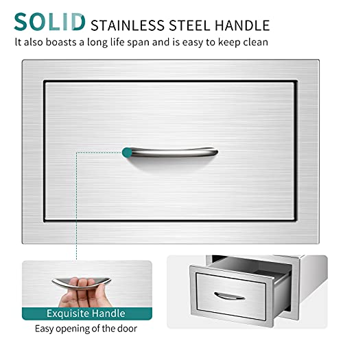 Outdoor Kitchen Drawer 14W x8.5H x22.8D inch 304 Stainless Steel Single Layer BBQ Drawer with Stainless Steel Handle,Very Suitable for Outdoor Kitchen or Barbecue Island(14W x 8.5H x 22.8D Inch)