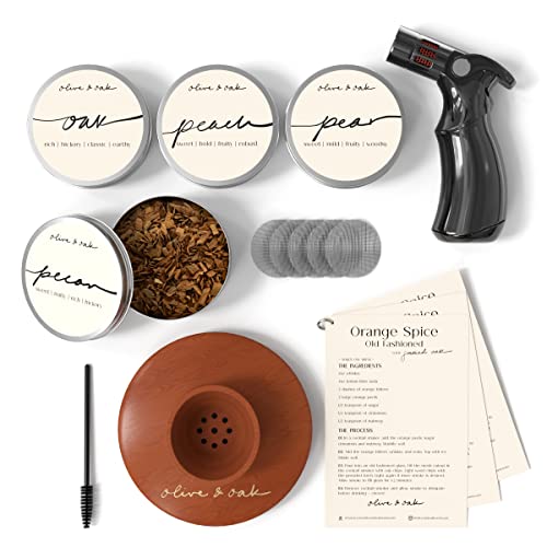 Cocktail Smoker Kit with Torch and Wood Chips | Whiskey Bourbon Drink Smoker Kit with 4 Unique Wood Chips and Recipe Cards