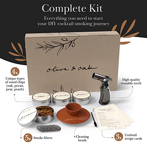 Cocktail Smoker Kit with Torch and Wood Chips | Whiskey Bourbon Drink Smoker Kit with 4 Unique Wood Chips and Recipe Cards