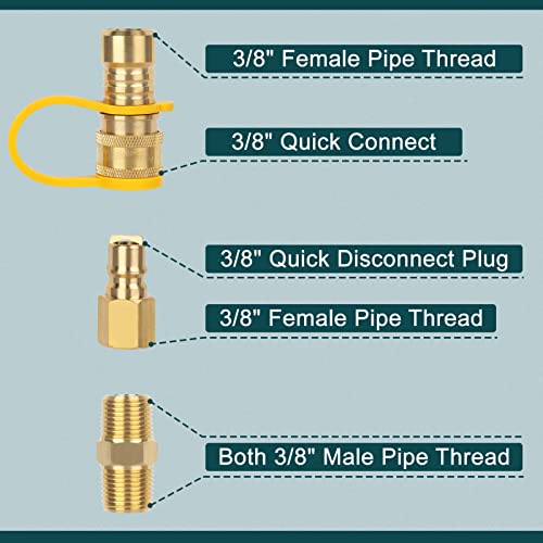 GASPRO 3/8 Inch Natural Gas Quick Connect Fittings, Natural and Propane Gas Hose Plug Set, 100% Solid Brass