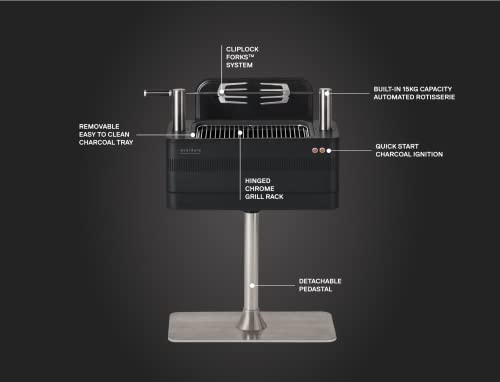 Everdure by Heston Blumenthal Fusion 29-Inch Charcoal Grill with Patented Built-in Rotisserie System & Quick Electric Ignition, Outdoor BBQ Grill, Adjustable Rod Height, Easy Clean-Up, Matte Black