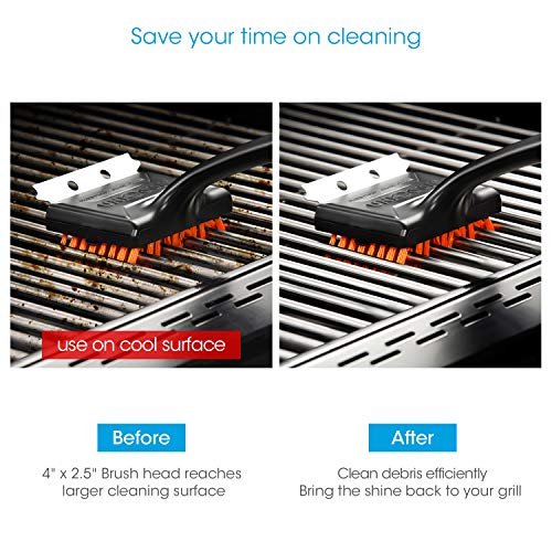 Unicook Grill Brush for Gas Grill, Heavy Duty Nylon BBQ Grill Cleaning Brush, Removable Head for Easy Cleaning and Replacement, Best Alternative to Dangerous Wire Brush, Do Not Use on Hot/Warm Surface