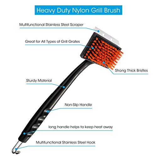 Unicook Grill Brush for Gas Grill, Heavy Duty Nylon BBQ Grill Cleaning Brush, Removable Head for Easy Cleaning and Replacement, Best Alternative to Dangerous Wire Brush, Do Not Use on Hot/Warm Surface