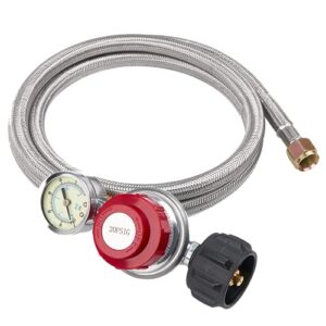 gasland high pressure propane hose, 0-20 psi 8 ft stainless steel braided hose, adjustable propane regulator with hose, type1 and 3/8 female flare swivel fitting, propane gas grill connectors