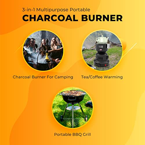 Brennit Multipurpose Charcoal Burner- for BBQ, Hookah Parties, Camping & Outdoor Activities- Smart Heat Control & Heat Retention- Porcelain Coating- Durable Body