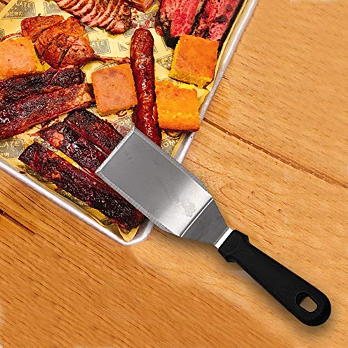 KUFUNG Grill Turner, Stainless Steel Metal Griddle Spatula, Steak Pizza Shovel Teppanyaki Shovel with Beveled Edges great for BBQ Grill Flat Top (2.8x4.9 inch, Black)