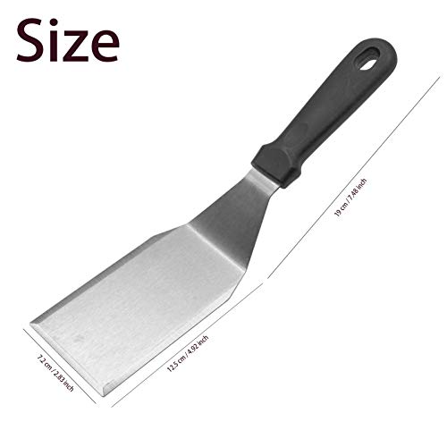KUFUNG Grill Turner, Stainless Steel Metal Griddle Spatula, Steak Pizza Shovel Teppanyaki Shovel with Beveled Edges great for BBQ Grill Flat Top (2.8x4.9 inch, Black)