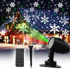 laser projector lights outdoor indoor, 3d dynamic rotating snowflake light with remote control & timer,3-in-1 red and green projector laser lamp light for holiday |wall decoration |christmas gift
