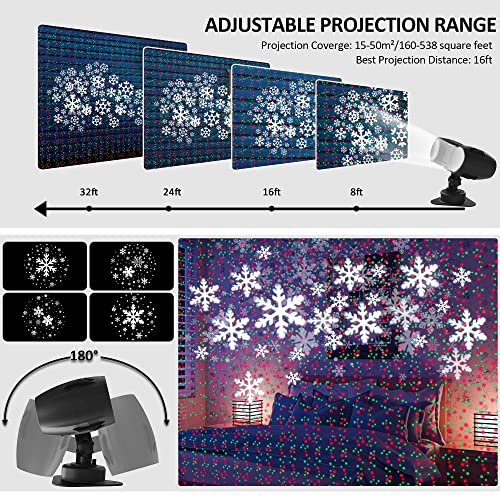 Laser Projector Lights Outdoor Indoor, 3D Dynamic Rotating Snowflake Light with Remote Control & Timer,3-in-1 Red and Green Projector Laser Lamp Light for Holiday |Wall Decoration |Christmas Gift