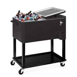 homvent 80 quart rolling cooler cart, outdoor rolling ice chest on wheels, portable patio party bar drink cooler cart with shelf and bottle opener (black)