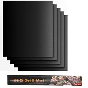 drporonyn grill mat , set of 5 non-stick bbq grill mats grilling mat for outdoor grill ,heavy duty, reusable, easy to clean , works on gas charcoal and electric bbq ,15.75×13 inch – black