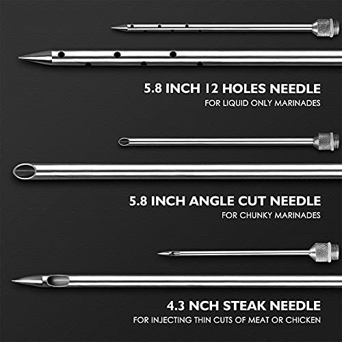 AKPE Meat Injector, Stainless Steel Marinade injector Syringe for BBQ Grill and Turkey, 2 Ounce Syringe with 3 Needles, Easy to Use and Clean (Without Case)