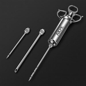 AKPE Meat Injector, Stainless Steel Marinade injector Syringe for BBQ Grill and Turkey, 2 Ounce Syringe with 3 Needles, Easy to Use and Clean (Without Case)