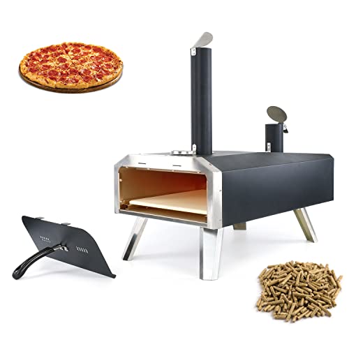 BNDHKR Outdoor Wood Fired Pizza Oven，Portable Stainless Steel Wood Pellet Pizza Oven，Backyard Pizza Grill with 12 Inch Pizza Stone