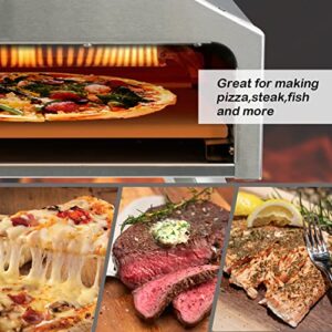 BNDHKR Outdoor Wood Fired Pizza Oven，Portable Stainless Steel Wood Pellet Pizza Oven，Backyard Pizza Grill with 12 Inch Pizza Stone