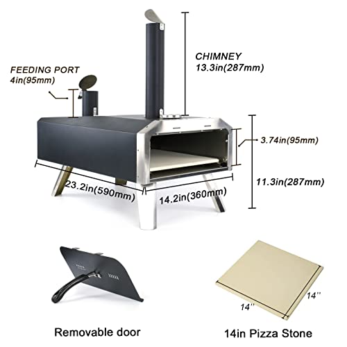 BNDHKR Outdoor Wood Fired Pizza Oven，Portable Stainless Steel Wood Pellet Pizza Oven，Backyard Pizza Grill with 12 Inch Pizza Stone