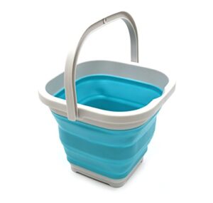 sammart 5l (1.3 gallon) sqare collapsible plastic bucket – foldable square tub – portable fishing water pail – space saving outdoor waterpot (1, bright blue)