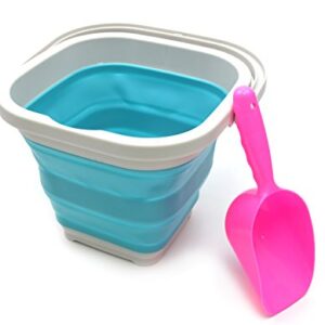 SAMMART 5L (1.3 Gallon) Sqare Collapsible Plastic Bucket - Foldable Square Tub - Portable Fishing Water Pail - Space Saving Outdoor Waterpot (1, Bright Blue)