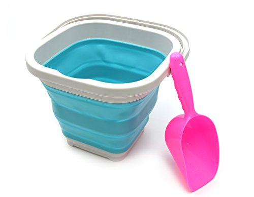 SAMMART 5L (1.3 Gallon) Sqare Collapsible Plastic Bucket - Foldable Square Tub - Portable Fishing Water Pail - Space Saving Outdoor Waterpot (1, Bright Blue)
