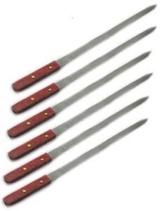 new, 23-inch long, large stainless steel brazilian-style bbq barbecue skewers, shish kebab kabob skewers, 1-inch wide blade, set of 6