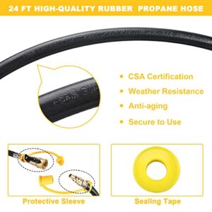 Patioer 24FT Quick Connect Propane Hose for RV to Grill with 1/4" Shut Off Valve, Low Pressure Propane Extension Hose with Elbow Adapter Fitting for 17" and 22" Blackstone Griddle