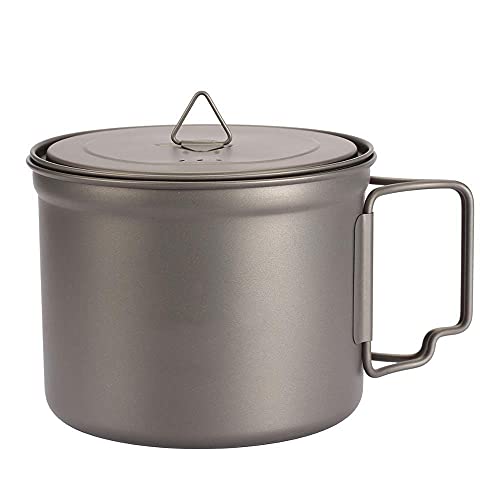 TWDYC Outdoor Camping Titanium Cup 1100ml Ultralight Titanium Pot with Cover and Folded Handle