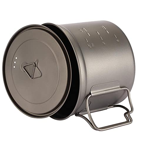 TWDYC Outdoor Camping Titanium Cup 1100ml Ultralight Titanium Pot with Cover and Folded Handle