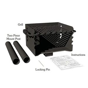 Pilot Rock CBP 135 Park-Style Steel Outdoor BBQ Charcoal Grill (Asadores de Carbon), Cooking Grate and Post for Camping or Backyard, Black