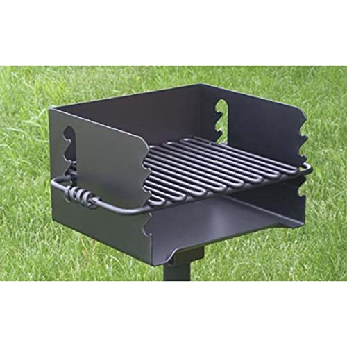 Pilot Rock CBP 135 Park-Style Steel Outdoor BBQ Charcoal Grill (Asadores de Carbon), Cooking Grate and Post for Camping or Backyard, Black