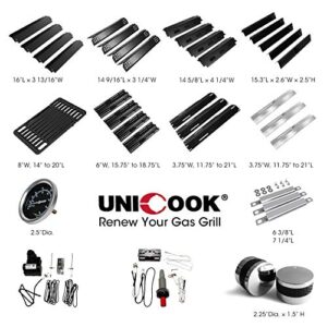 Unicook Porcelain Grill Heat Plate 14.56" L, Gas Grill Replacement Parts, 4 Pack Grill Heat Shield Tents, Grill Burner Cover, Flavorizer Bars, Flame Tamer for BBQ Gas Grill