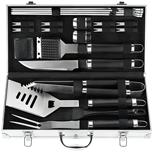 POLIGO 22PCS Grill Utensils Set for Outdoor Grill Set Stainless Steel BBQ Grill Accessories in Case - Premium BBQ Tools Grilling Tools Set Ideal Birthday Father's Day Grilling Gifts for Men Dad Women