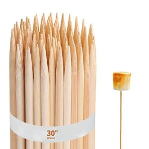 30 inch / 75cm extra long wood skewers 50pcs, heavy duty bamboo wooden marshmallow sticks for fire pits roasting campfire, kids safe disposable camping skewer for smores grilling kebab bbq barbecue