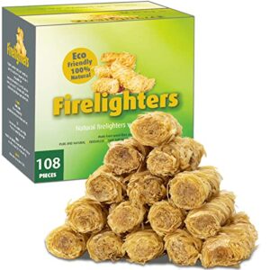 fire starter, 108 count natural fire starters for fireplace, charcoal starter, fire starters for grill, campfires, fireplace, bbq, firestarters for indoor outdoor fire pit, wood fireplace starters