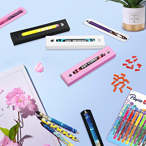 Epoxy Pen Turner Attachment and 9 Pcs Epoxy Pen Packaging kit, Epoxy Pen Adapter for Holding Pens on Cup Tumbler Turners, Glitter Pen Box for Giving The Pen as a Gift (White, Black, Pink)