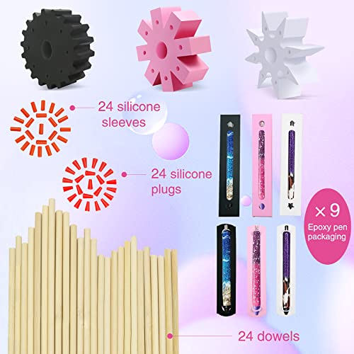 Epoxy Pen Turner Attachment and 9 Pcs Epoxy Pen Packaging kit, Epoxy Pen Adapter for Holding Pens on Cup Tumbler Turners, Glitter Pen Box for Giving The Pen as a Gift (White, Black, Pink)