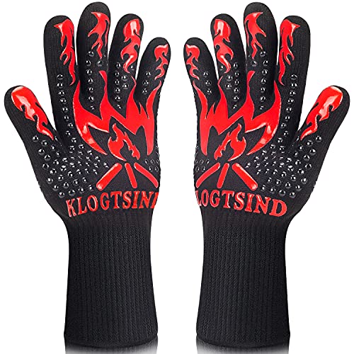 BBQ Gloves, Grill Gloves 1472°F Extreme Heat Resistant, Silicone Non-Slip Oven Gloves for Barbecue, Cooking, Baking, Smoker, Cutting (Red)