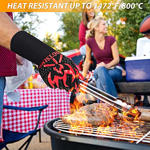 BBQ Gloves, Grill Gloves 1472°F Extreme Heat Resistant, Silicone Non-Slip Oven Gloves for Barbecue, Cooking, Baking, Smoker, Cutting (Red)