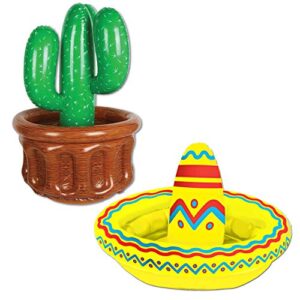inflatable sombrero & cactus cooler 2 piece bundle