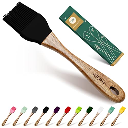 Oil and Butter Brush,Silicone Basting Brush with Wooden Hand,Pastry Brush for Cooking Black