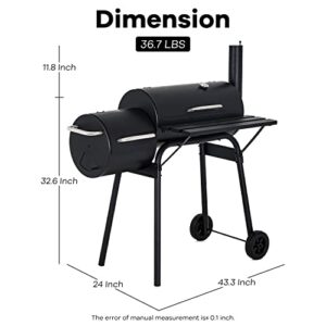 Charcoal Grills, MGHH Portable Charcoal Grill with 2 Wheels Side Fire Box, Small BBQ Oven Offset Smoker for 8-12 People Outdoor Patio Backyard, Camping Picnics